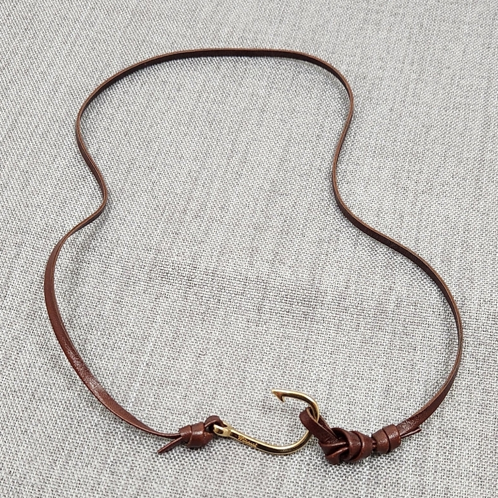 Miansai Gold Fish Hook Brown  Leather Wrap Bracelet Or Necklace.